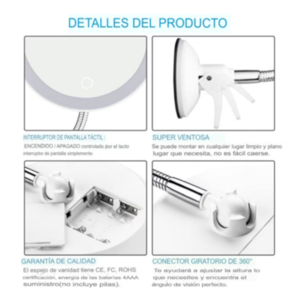 Espejo de maquillaje móvil LED x10 - Imagen 3